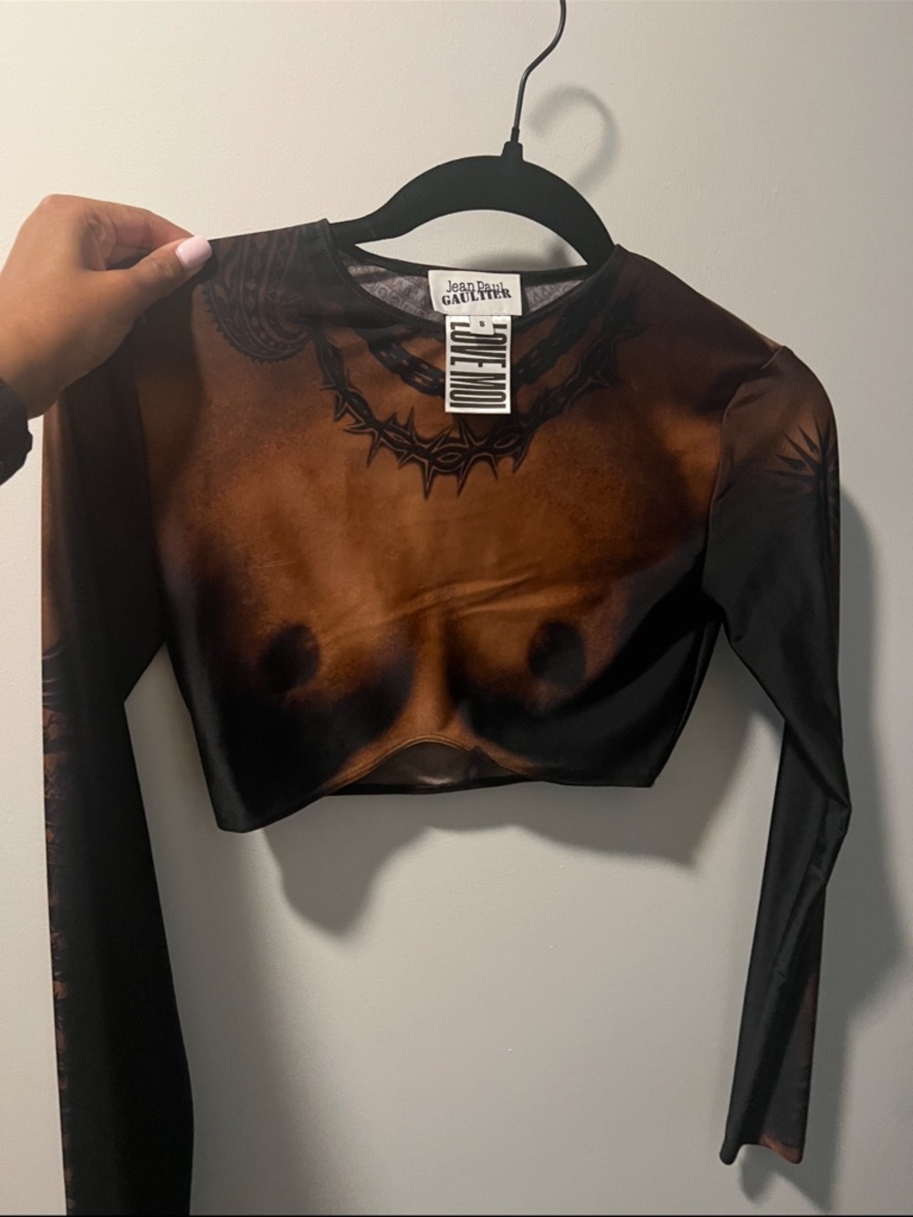 Jean Paul Gaultier Brown & Black Printed Long-Sleeve Crop Top